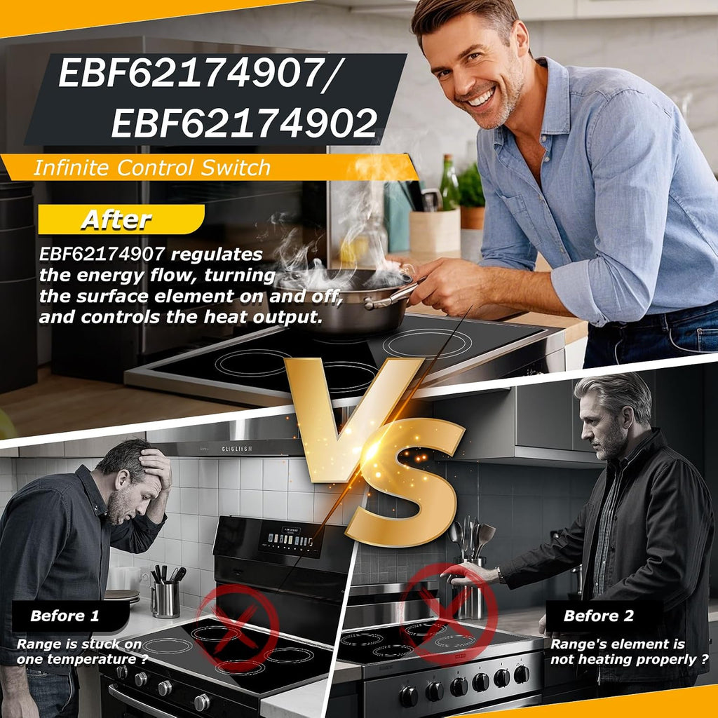 EBF62174907 EBF62174904 EBF62174902 Infinite Switch Compatible with Range Surface Element Control, EBF62174904 Infinite Switch Replaces for PER001-225 D, for Stove Replacement Parts