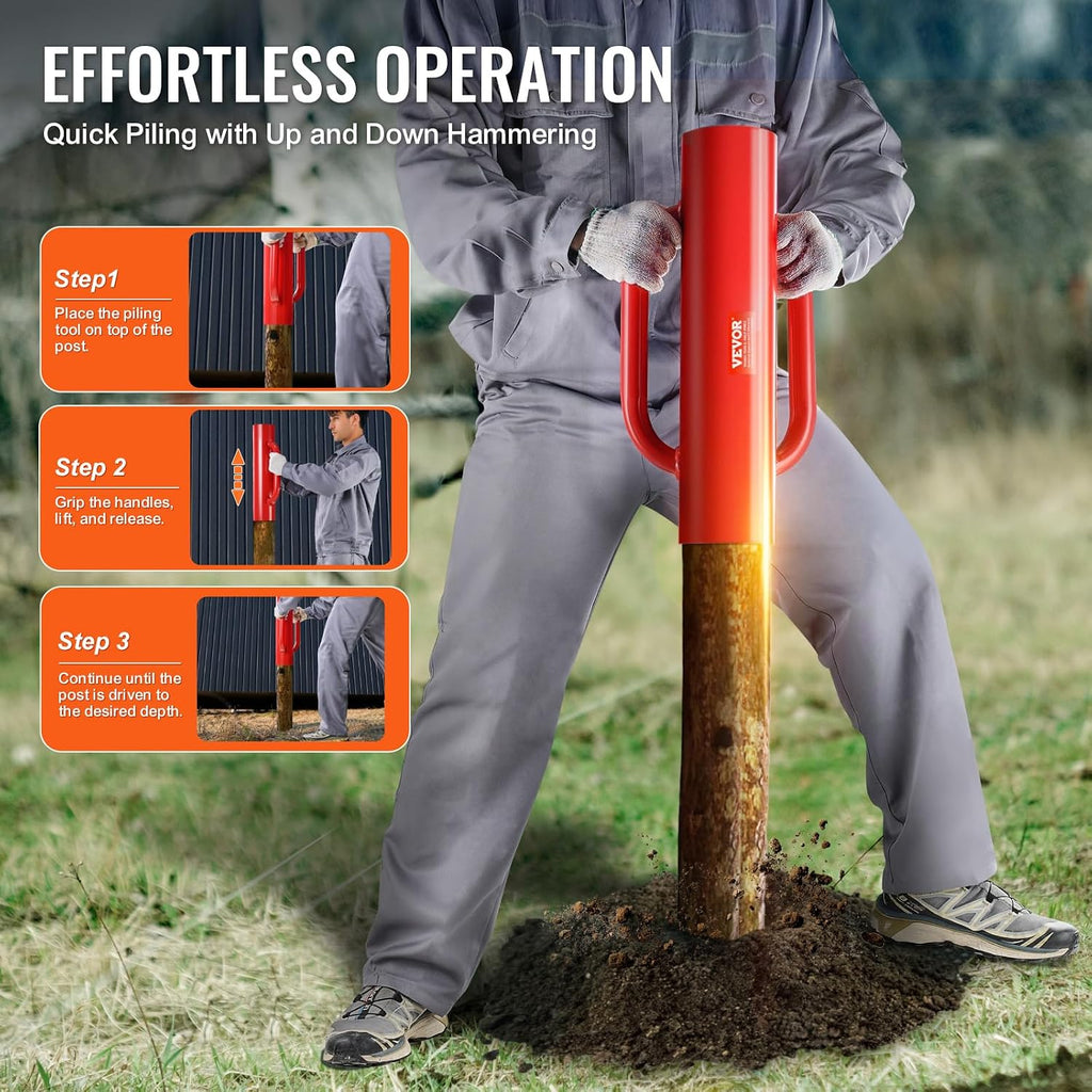 Fence T Post Driver, 2.7" Inner Diameter Post Pounder with Handles, 14LB Heavy Duty Carbon Steel Hand Post Rammer