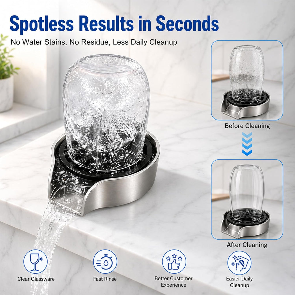 Stainless Steel Glass Rinser with 47" Pull-Out Spray for Kitchen Sink Bar