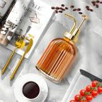 Glass Coffee Syrup Dispenser 10oz, Syrup Bottles with Ribbed Design, Gold Syrup Pump, Coffee Bar Accessories, Honey