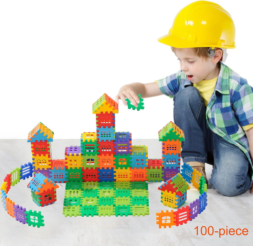 Building Blocks – 100-piece Kids Builders Blocks Set with Storage Bag – Interlocking Building Blocks for Toddlers and