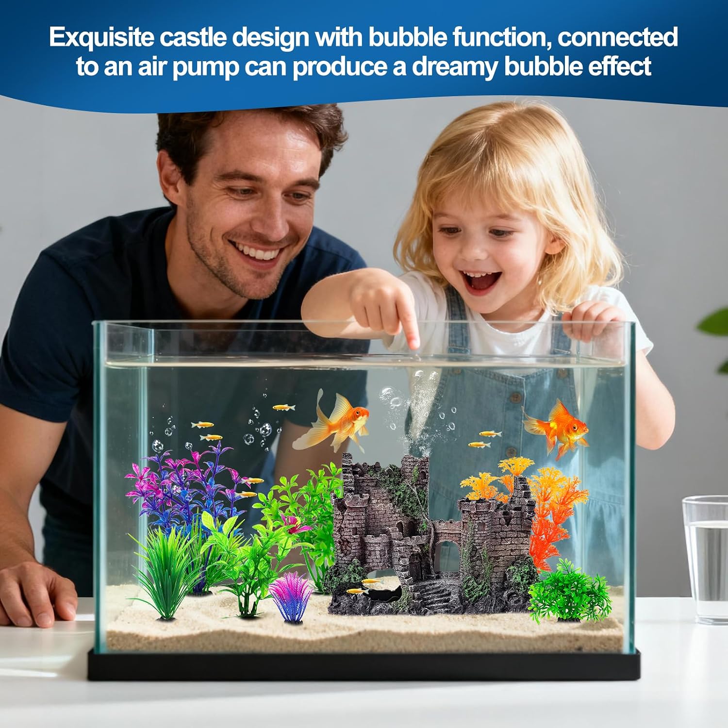 Aquarium Decor Castle Fish Tank Bubbler Set Aquarium Plants for Aquatic Pets to Breed Play and Rest Fish Decorations