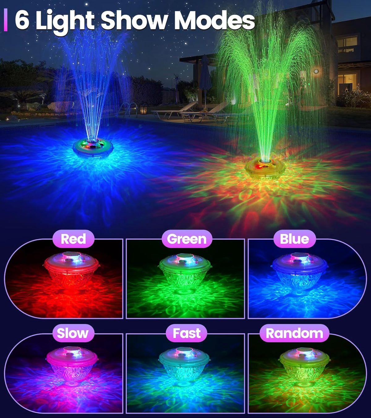 Floating Pool Fountain with Lights,Pool Fountains Above Ground Pool | 2 in 1 Lights Show,Upgraded Pool Fountains with