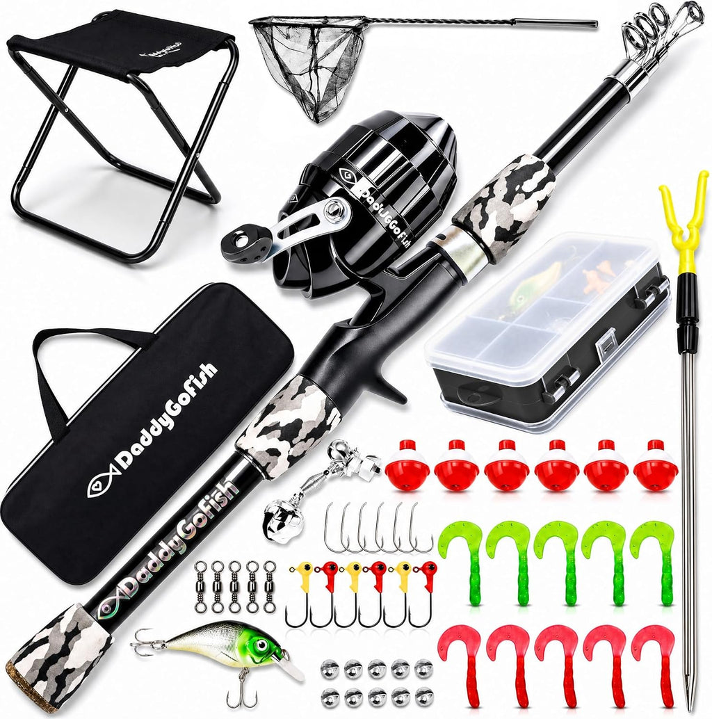 Kids Fishing Pole - Rod Reel Combo Tackle Box Starter Set - First Year Small Dock Gear Kit for Boys Girls Toddler