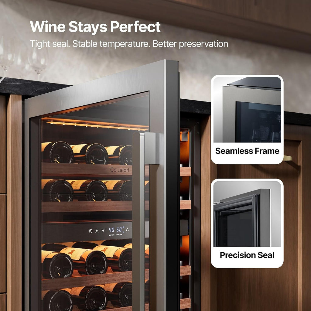 24 Inch Dual Zone Wine Fridge, 52 Bottle Built-in Wine Cooler