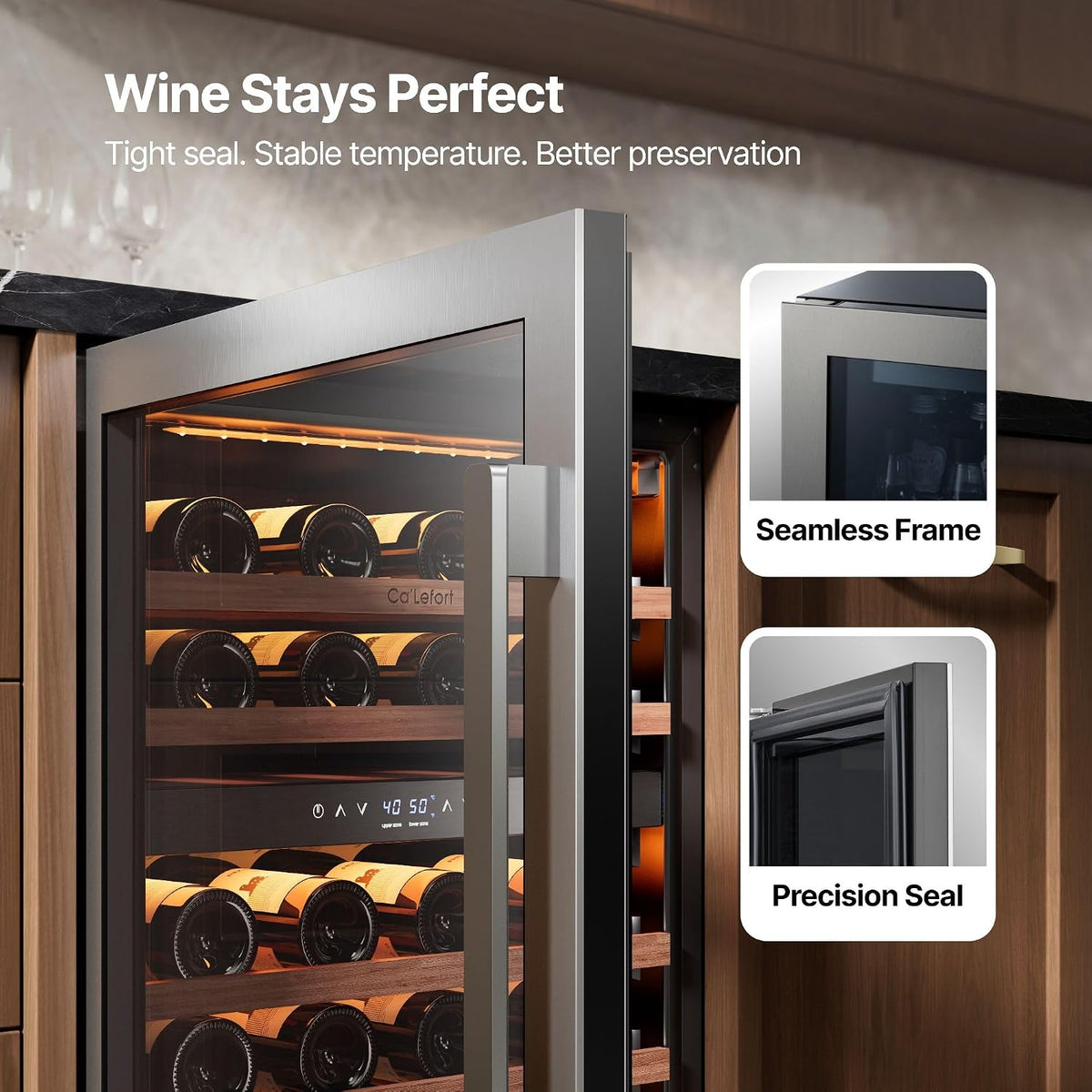 24 Inch Dual Zone Wine Fridge, 52 Bottle Built-in Wine Cooler