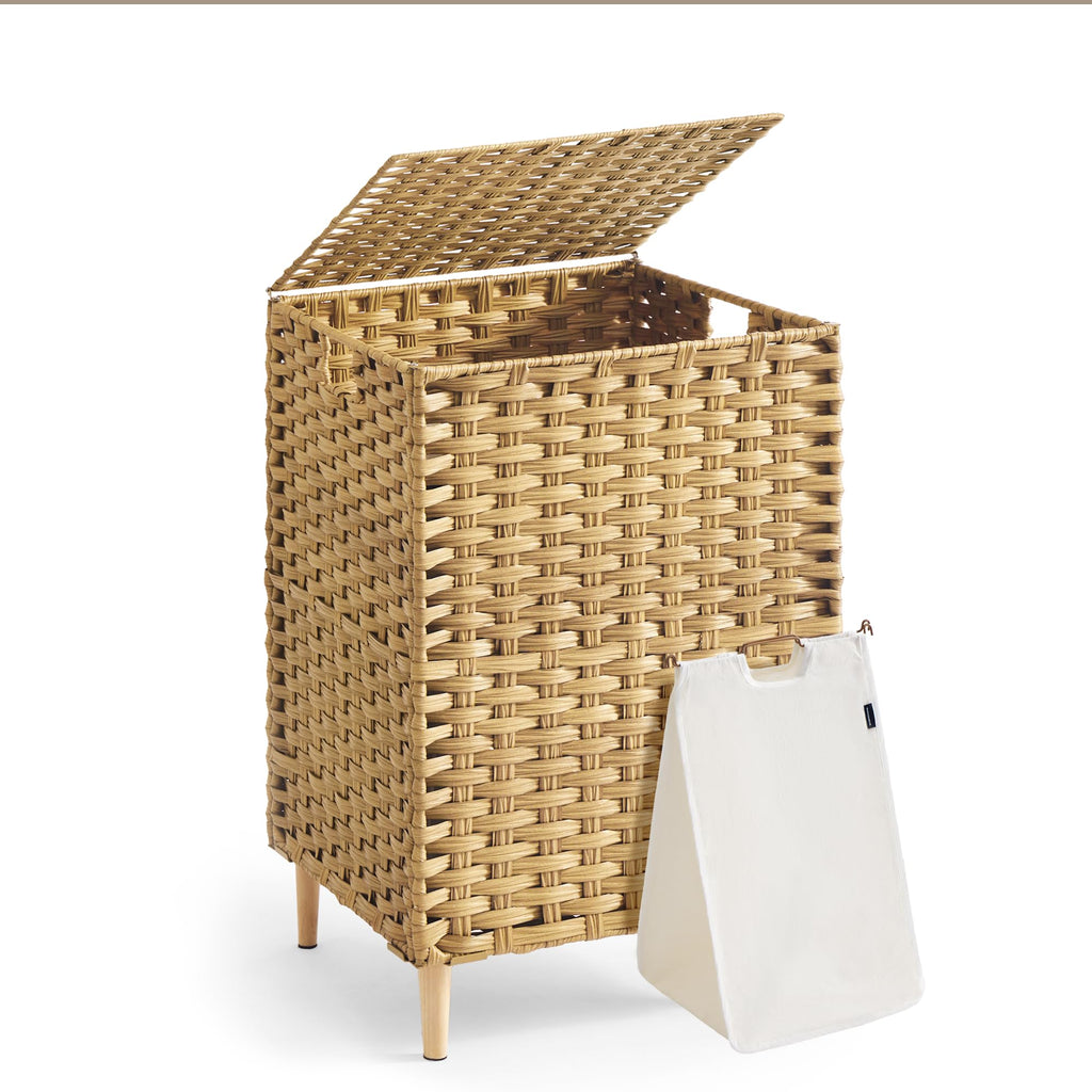Laundry Hamper with Lid, PE Rattan, 25 Gallons (95 L)
