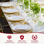 HEAVYWEIGHT Ivory Gold Scalloped Disposable Plates for Party 60 Pc
