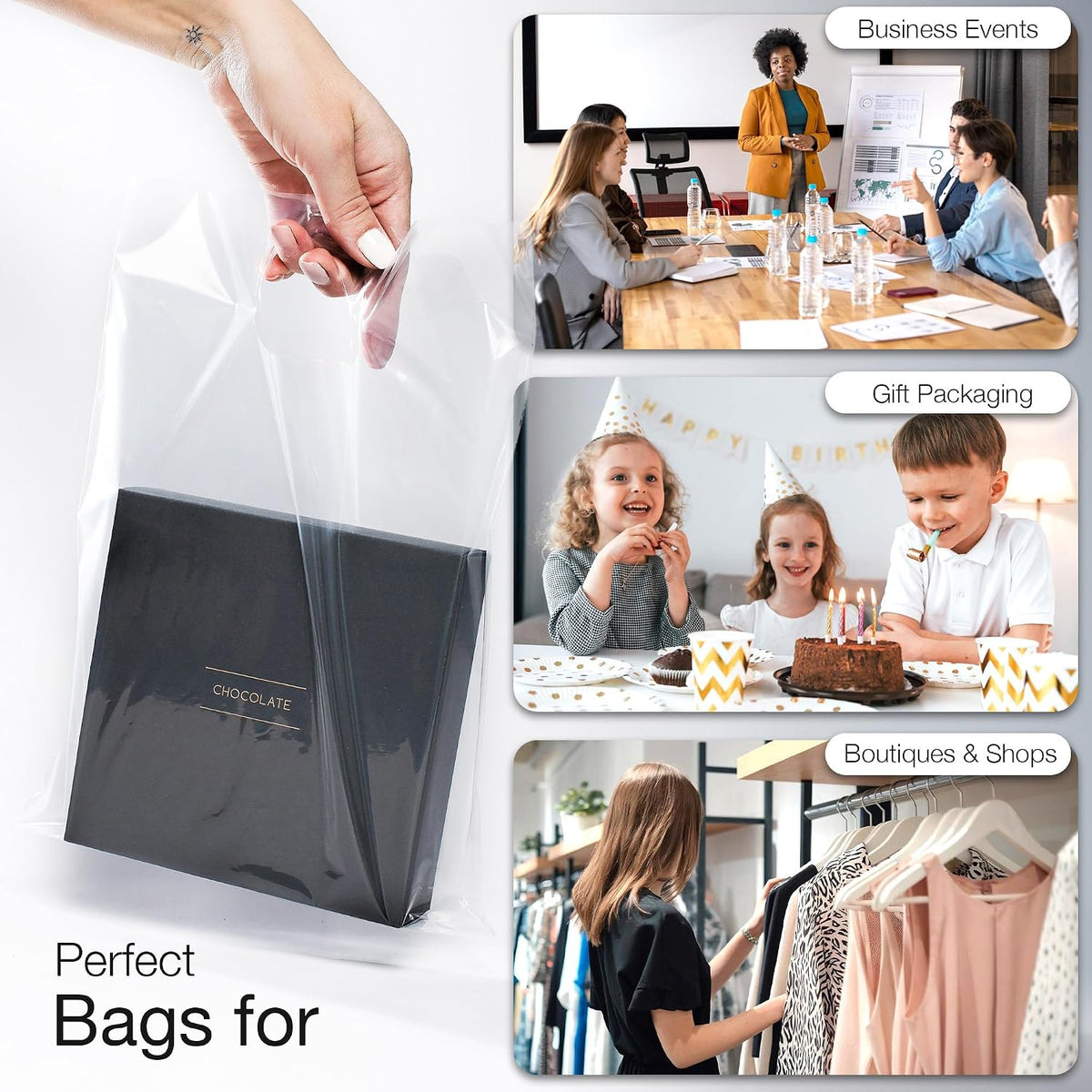 100 Clear Plastic Bags With Handles 9x12 Merchandise Bags