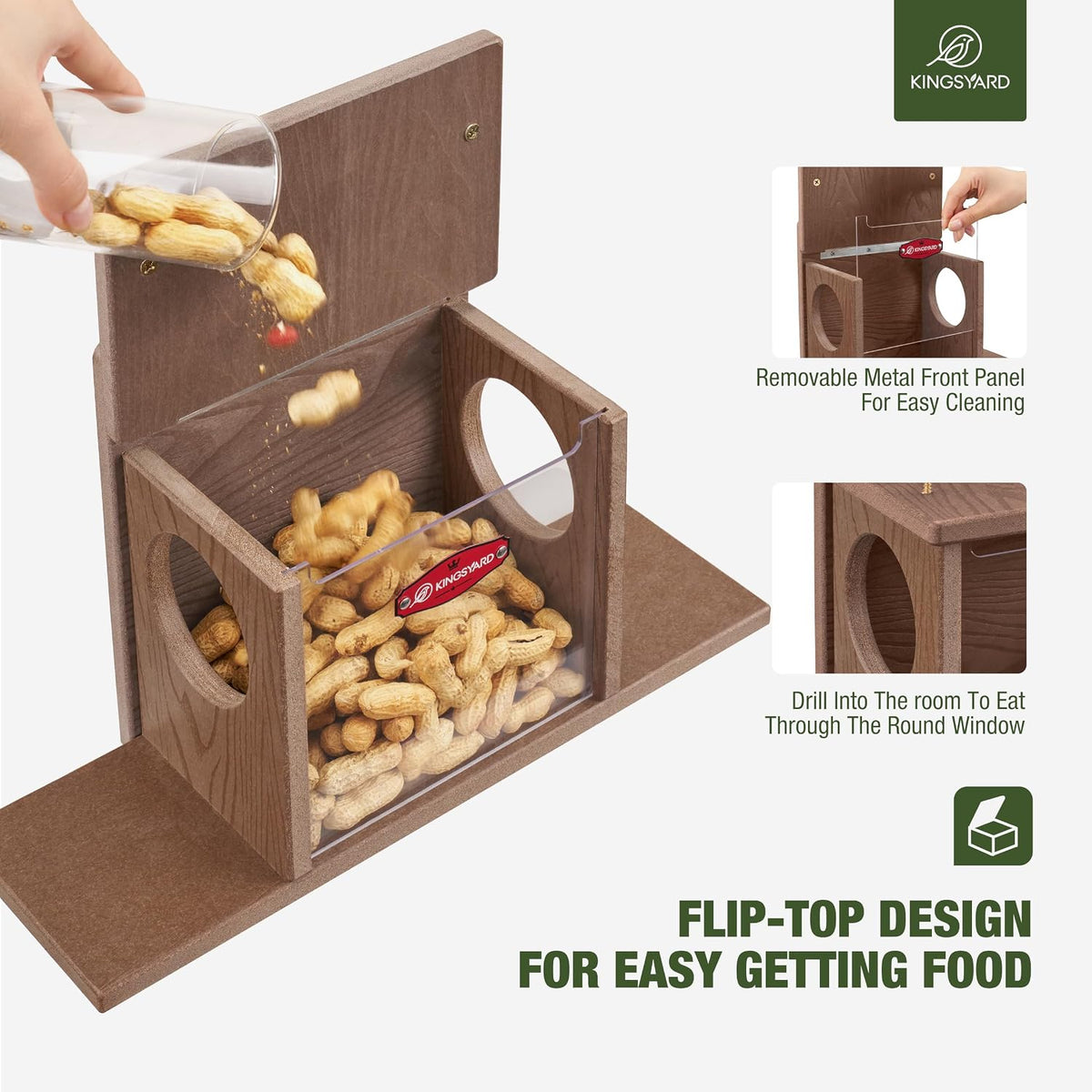 Squirrel Feeder Box for Outside, Recycled Plastic Squirrel Feeder Box with Corn Cob Holders, Easy to Refill & Clean