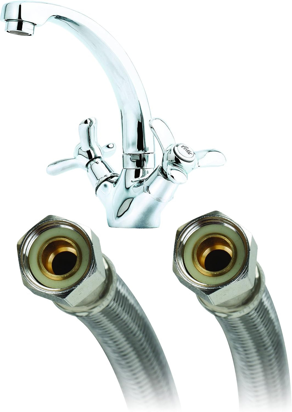 B6F16 Faucet Connector, Braided Stainless Steel - 3/8 Female Compression Thread x 3/8 Female Compression Thread