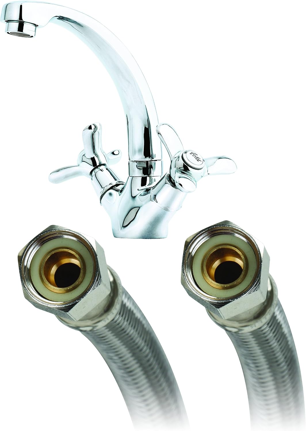 B6F16 Faucet Connector, Braided Stainless Steel - 3/8 Female Compression Thread x 3/8 Female Compression Thread