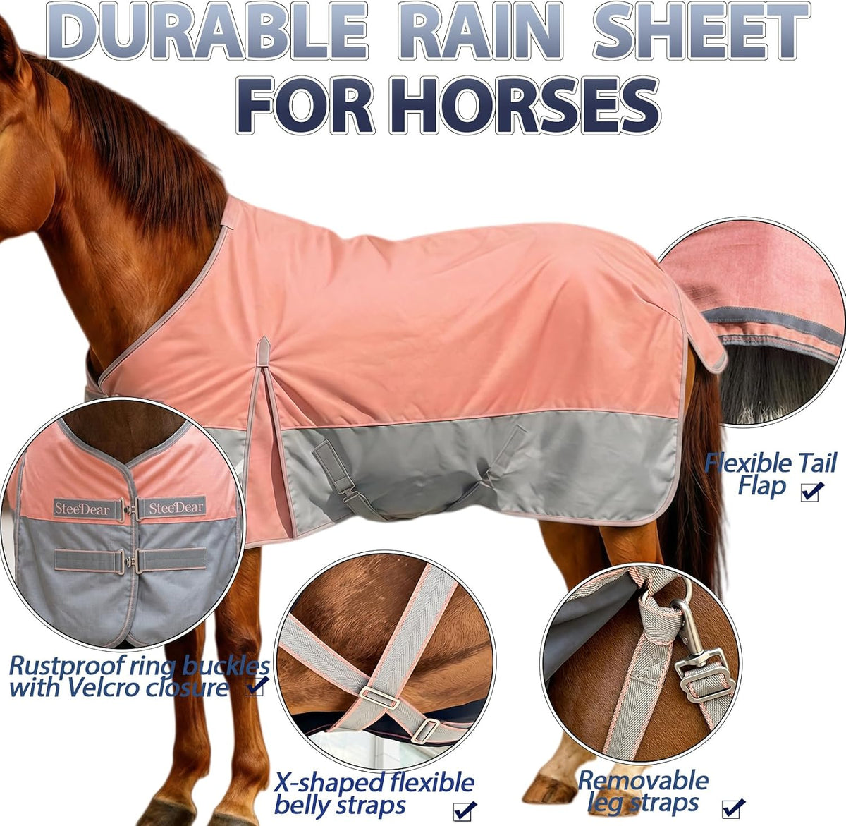1200D Fall Horse Turnout Sheet (0g No Fill) Horse Blanket,Coral Pink 66''