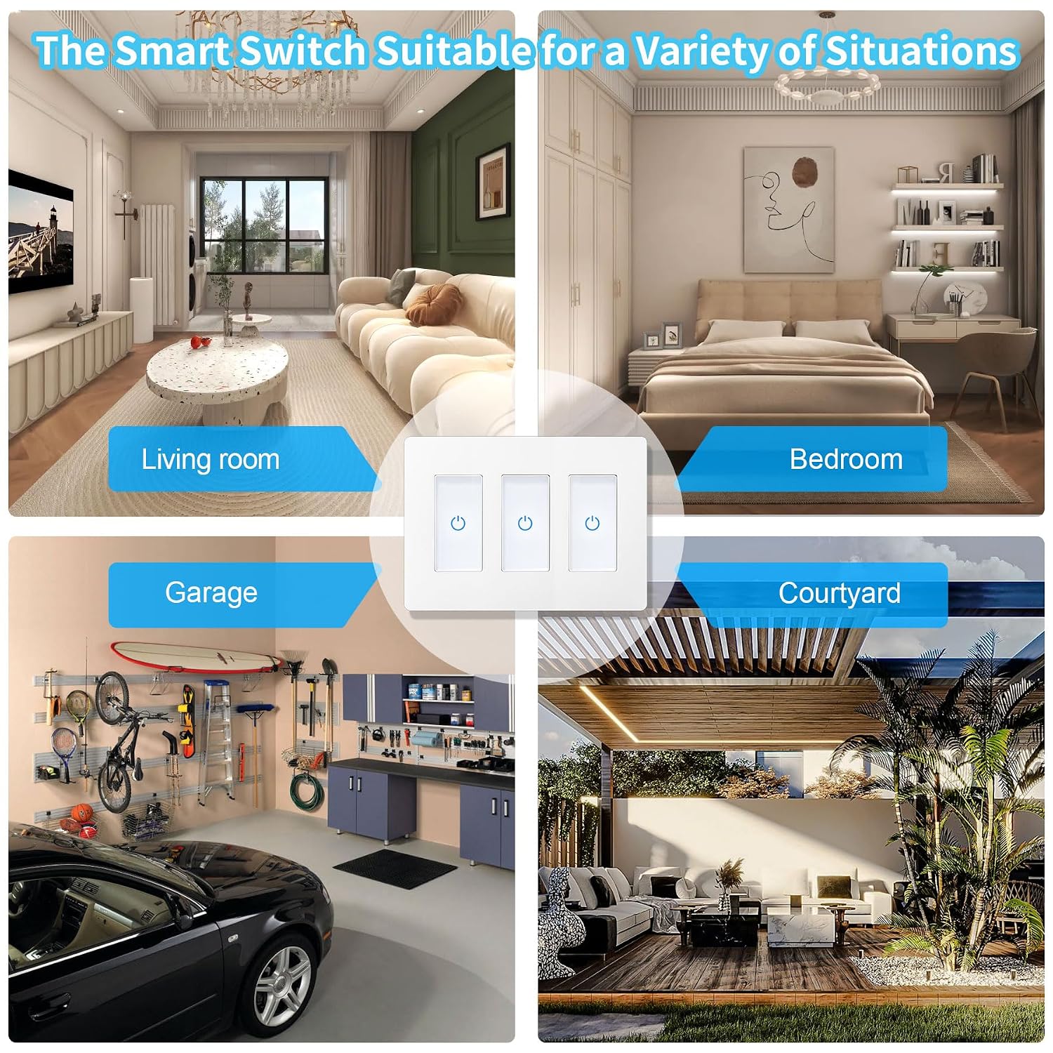 Touch Smart Switch 3 Gang, WiFi Light Switch Compatible With Alexa and Assistant, Neutral Wire Needed, No Hub