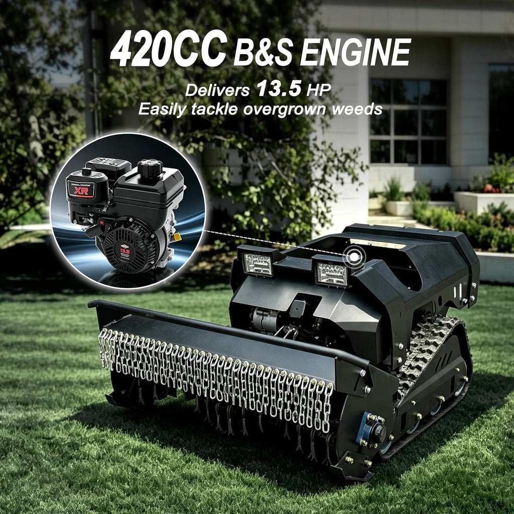 B&S 13.5HP Remote Control Lawn Mower - 39.5" Front Flail Deck Tracked Mower, 1600W Brushless Motor, 40° Slope Brush