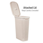 Slim Laundry Hamper with Lid, 40L Clothes Basket, Linen Design, Plastic, Ivory