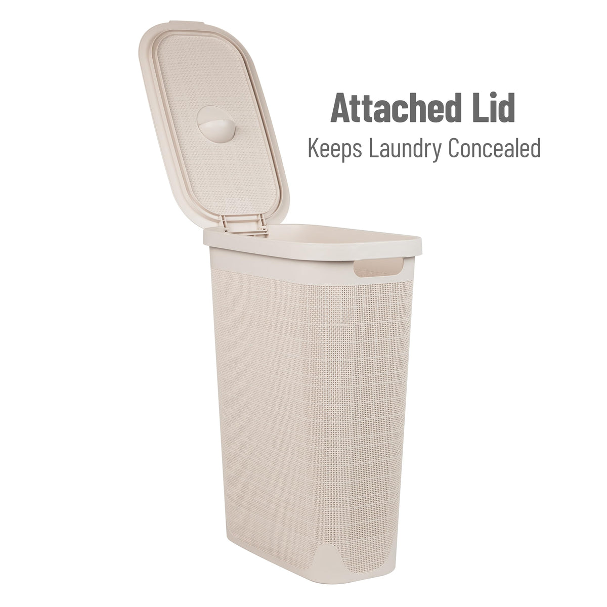 Slim Laundry Hamper with Lid, 40L Clothes Basket, Linen Design, Plastic, Ivory