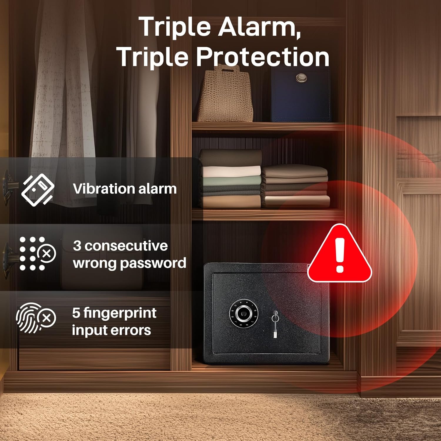 Biometric Safe, 1.2 CuFt Fingerprint Home Safe with Touchscreen Keypad, Removable Shelf, Alarm System, Alloy Steel