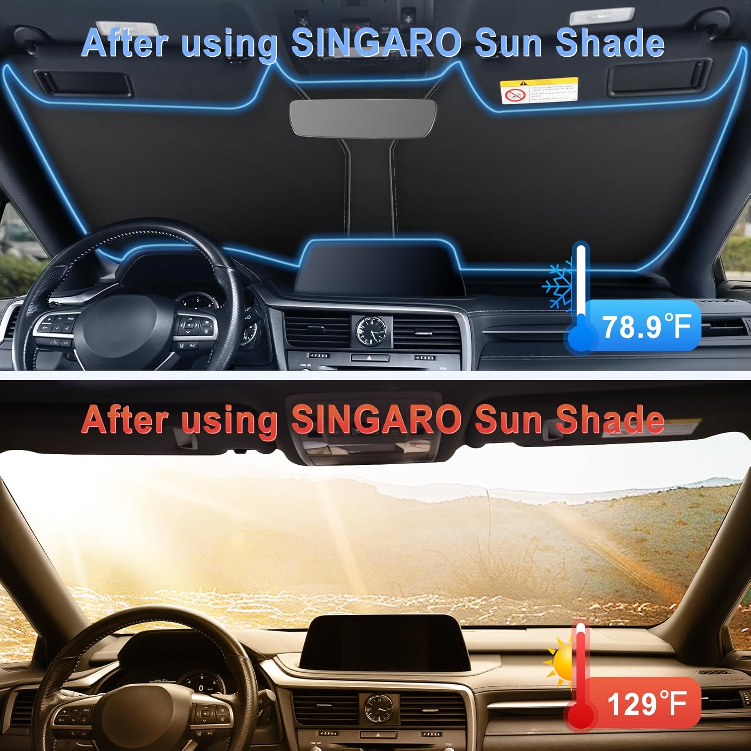 300T Universal Car Windshield Sun Shade, Foldable Reflective for Windshield & Window Shades with Overlapping Design