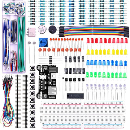 ELEGOO Upgraded Electronics Fun Kit w/Power Supply Module, Jumper Wire, Precision Potentiometer, 830 tie-Points