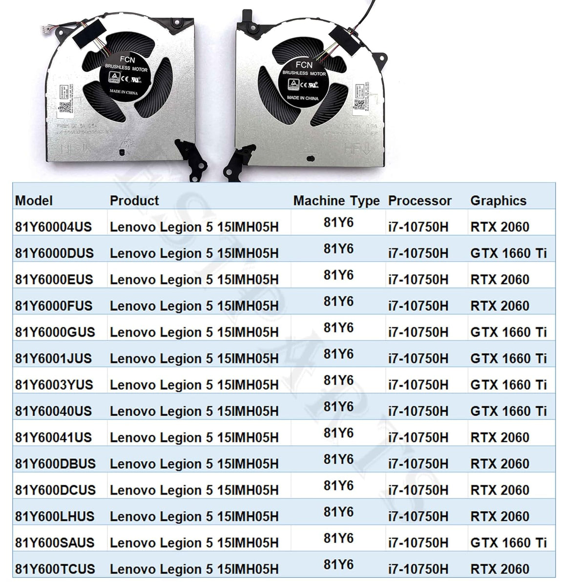 New CPU+GPU Fan for Legion 5-15IMH05 (82AU), for Legion 5-15IMH05H (81Y6)