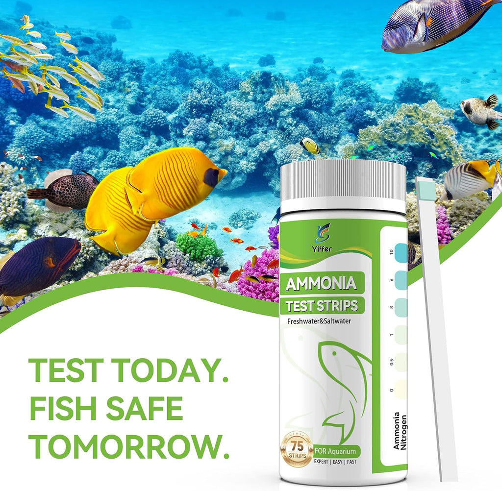 75-Count Ammonia Test Strips for Fish Tank | Freshwater & Saltwater,Ammonia Aquarium test kit for Ponds, Betta