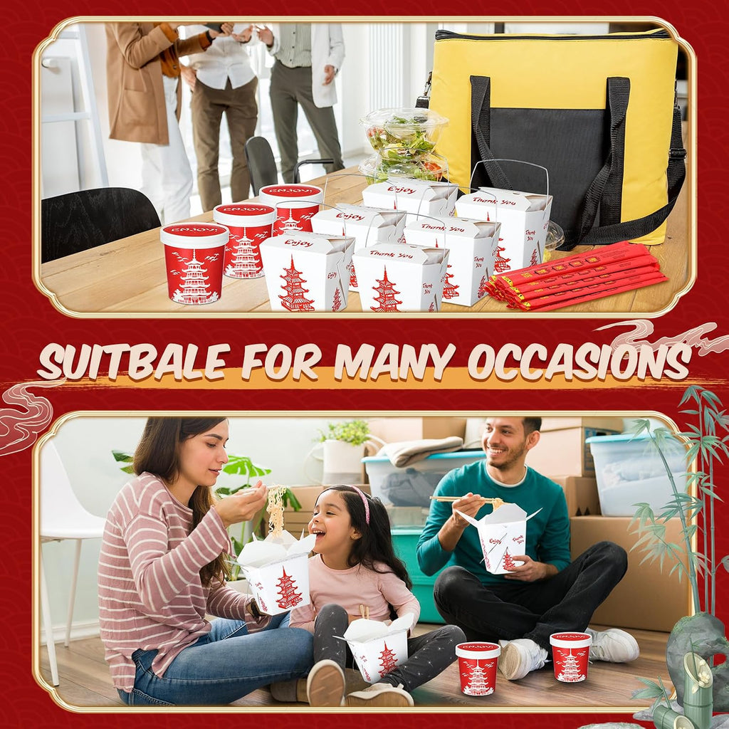 24 Set 32 oz Chinese Take out Box, Bamboo Chopstick 12 oz Soup Containers with Lids, Takeout Food Containers Boxes