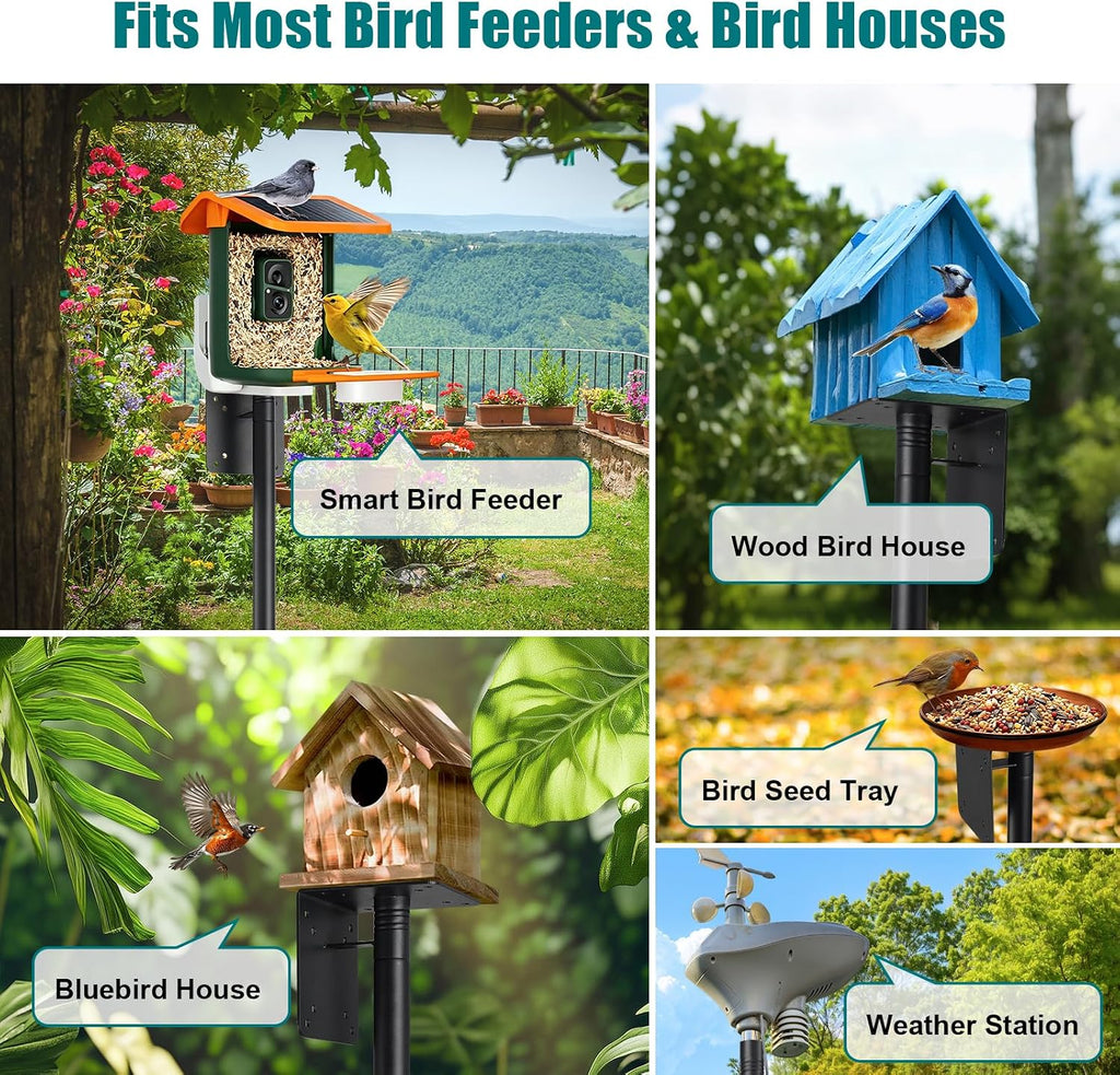 Heavy Duty Bird Feeder Pole - 103" Extra Tall Bird House Stand Outdoor, Anti-Tip Stakes & Stable Mount for Smart
