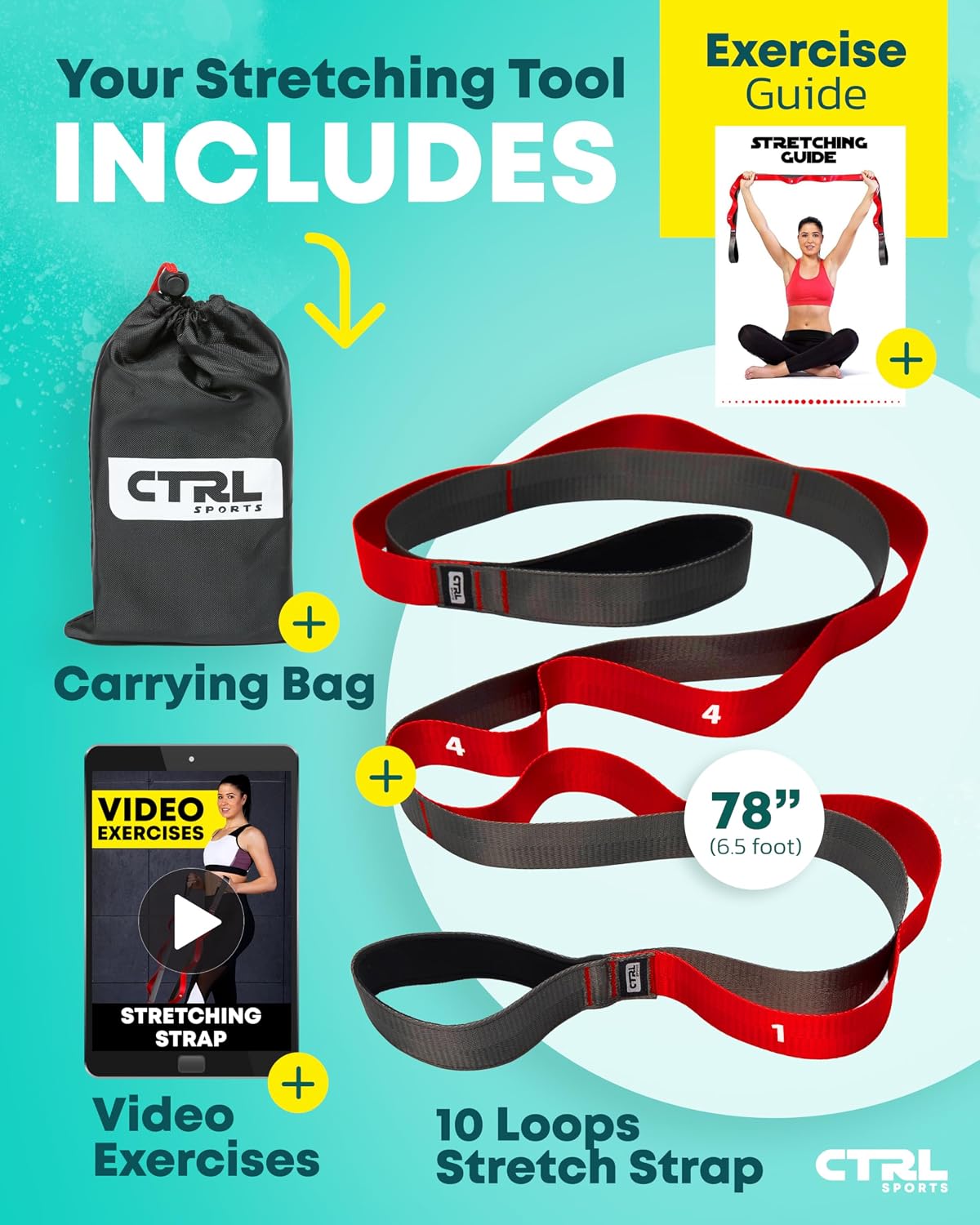 Stretching Strap with Loops, Non Elastic Stretch Band for Physical Therapy
