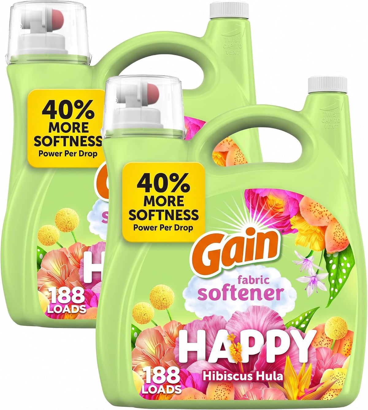 Liquid Fabric Softener (Fabric Conditioner),Happy,127 fl oz,188 Loads,(Pack of 2)