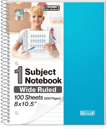 1 Subject Spiral Notebook, Blue Plastic Cover, 100 Sheets (200 Pages) 8x10.5 Paper, Wide Ruled Composition Notebooks