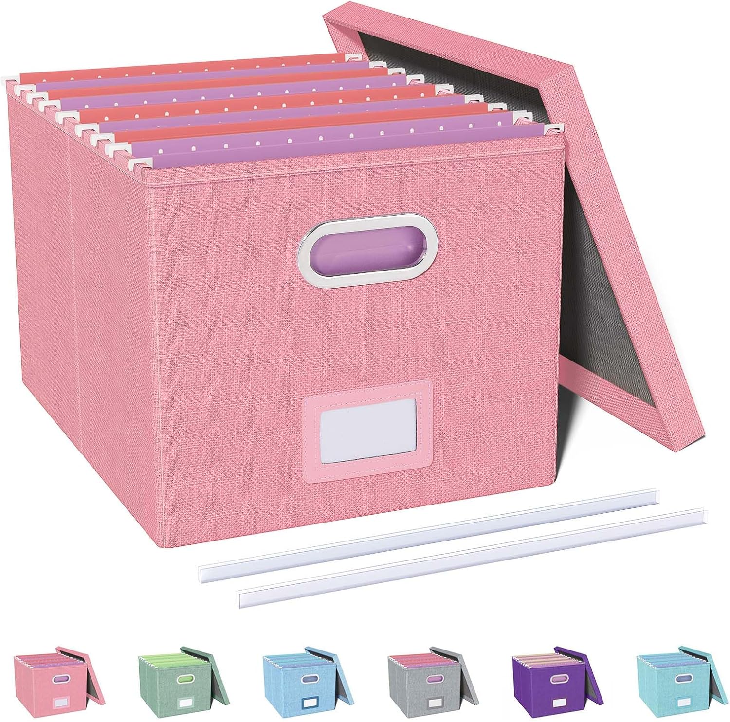 File Organizer, File Box, File Cabinet for Letter File Folder Storage, Portable Storage Bins with Lids for
