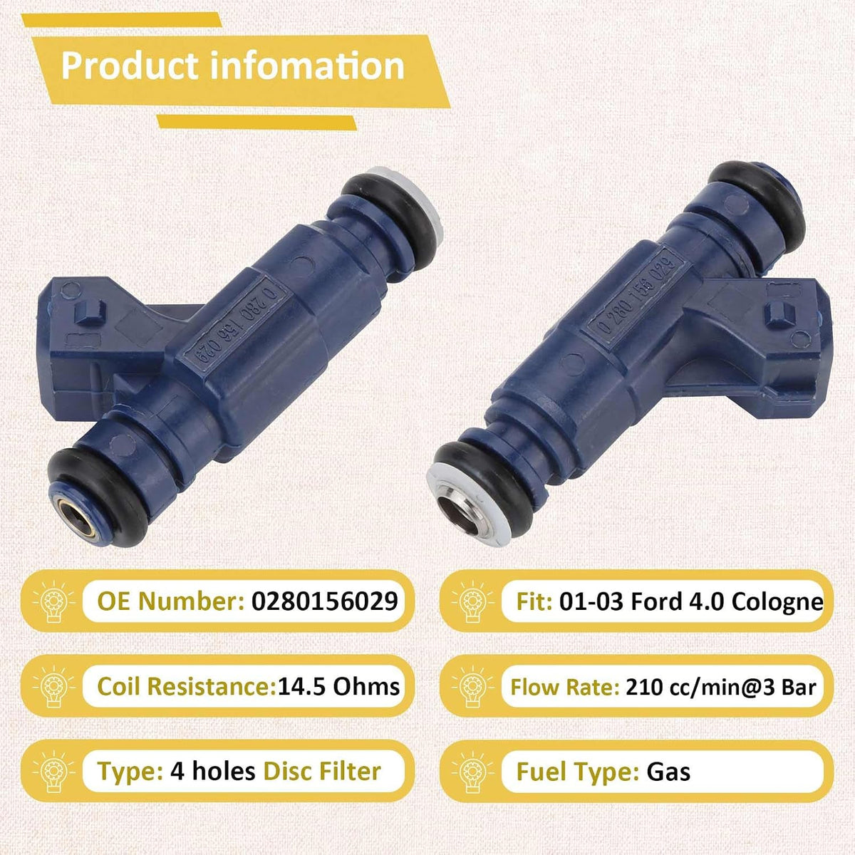 Compatible with/Ford 2001-2003 Explorer & Ranger 4.0 Fuel Injectors