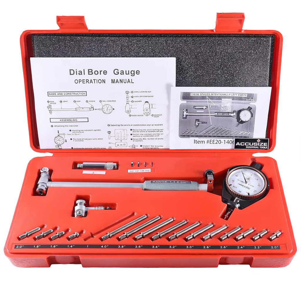 Accusize Dial Bore Gauge Set, 1.4-6", 0.0005" Graduation