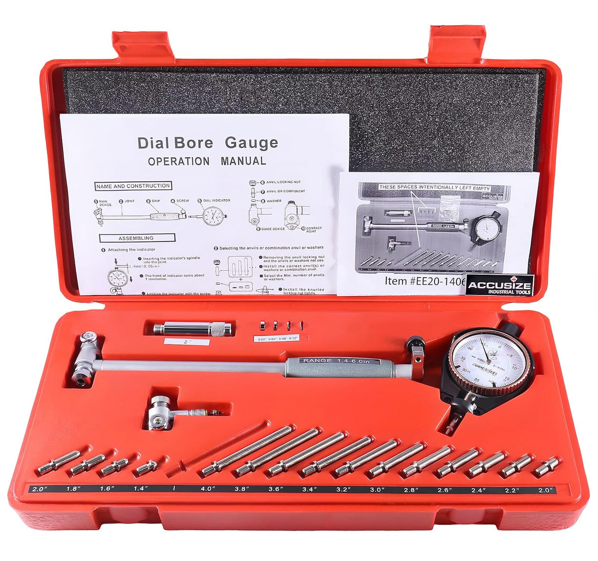 Accusize Dial Bore Gauge Set, 1.4-6", 0.0005" Graduation