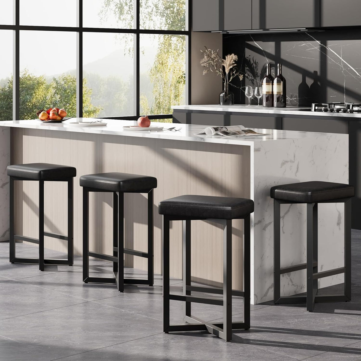 Bar Stools Set of 4, 24.6" Counter Height Backless Barstools