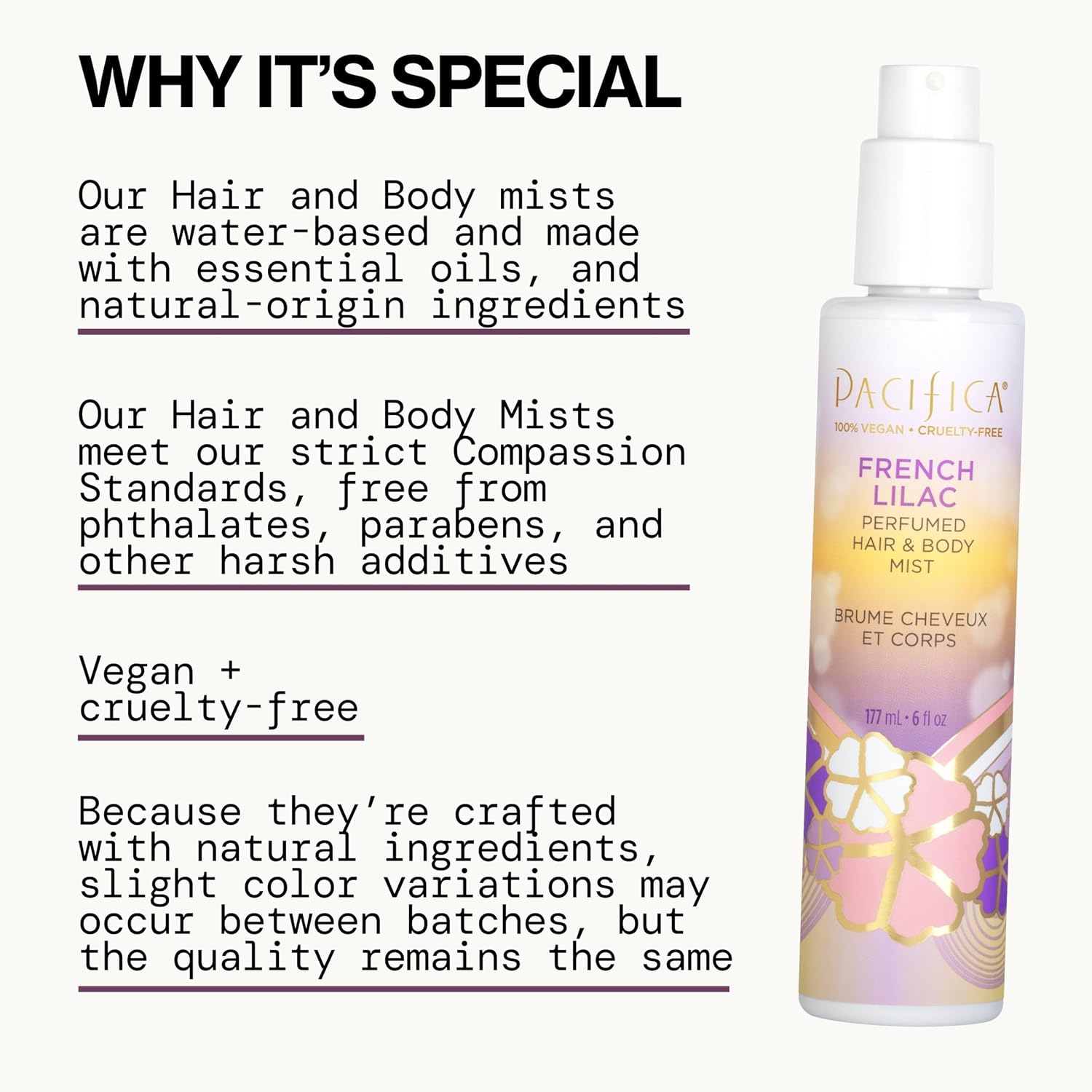 French Lilac Hair & Body Mist – Clean Vegan Floral Hair Perfume Spray for Women, Fresh-Cut Lilac, Magnolia &