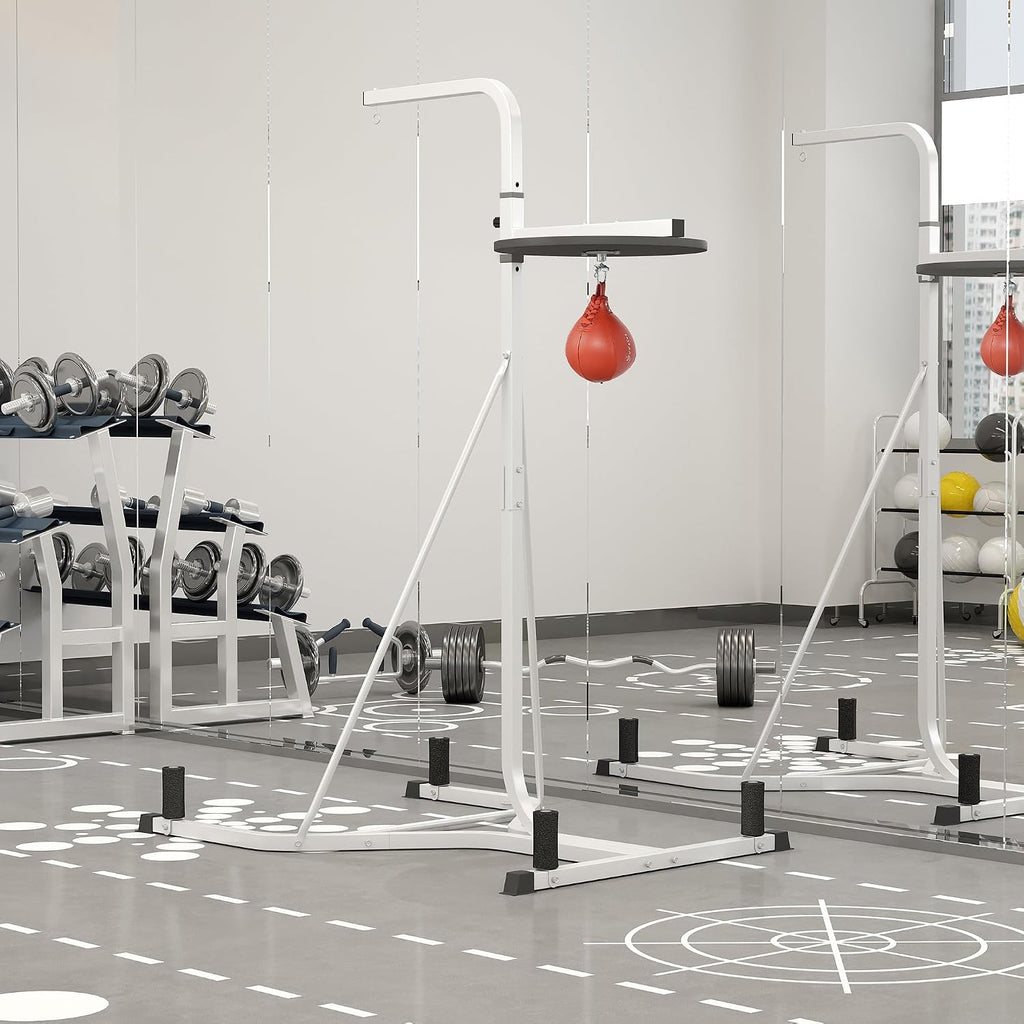 2-in-1 Punching Bag Stand Weighted Base Speed Bag, White | Heavy Bag Stand, Freestanding, Adjustable Height