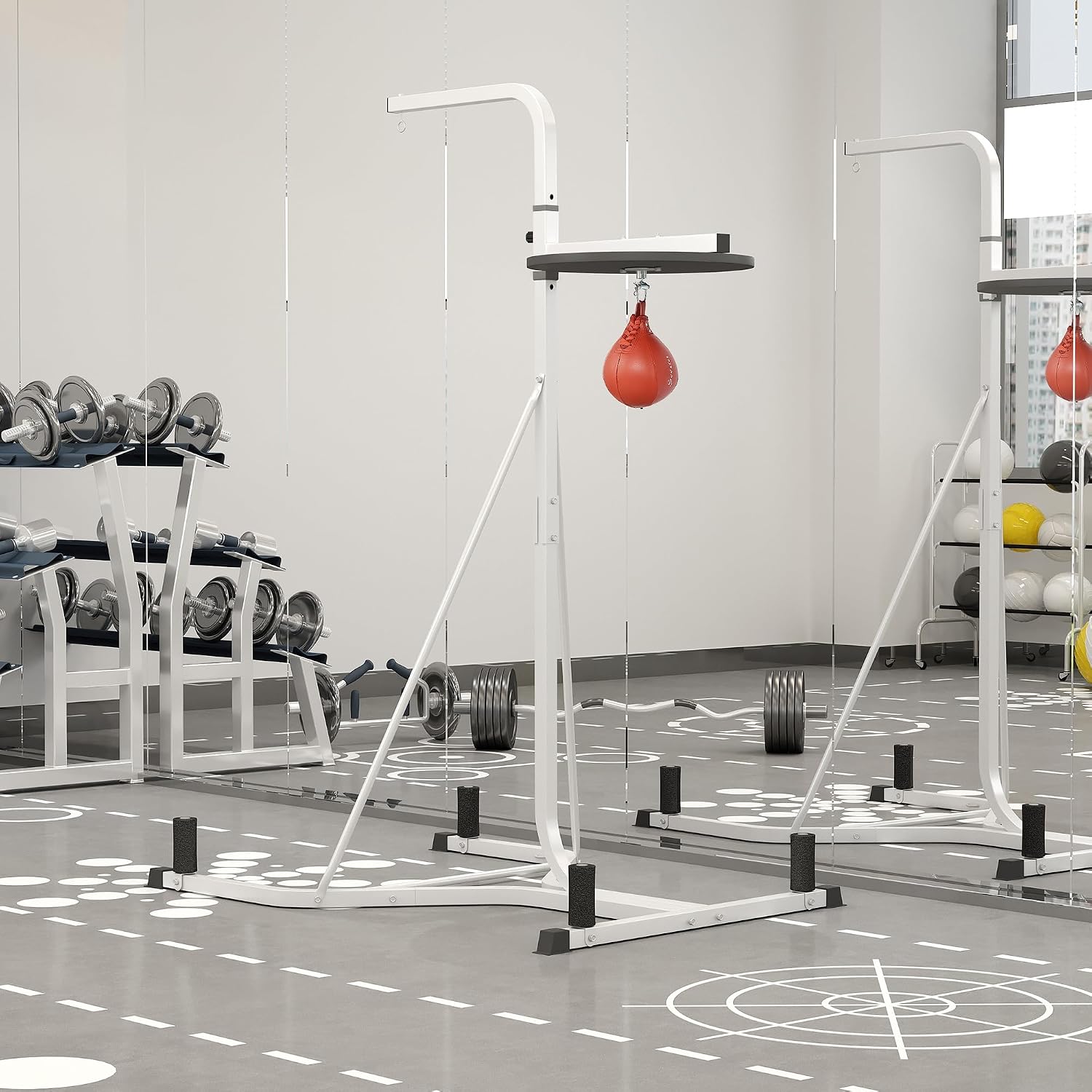 2-in-1 Punching Bag Stand Weighted Base Speed Bag, White | Heavy Bag Stand, Freestanding, Adjustable Height