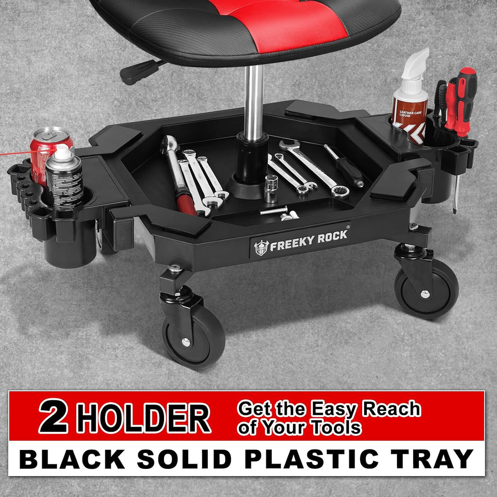 Rolling Stool with Wheels, Adjustable Height Pneumatic Garage Work Mechanic Stool Seat with Backrest, 400 LBS