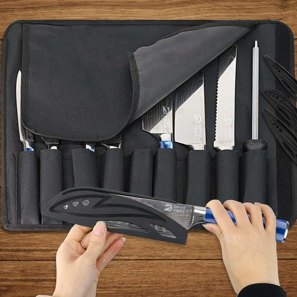 Chef Knife Sets with Roll Bag, 9 Pieces Professional Knife Set