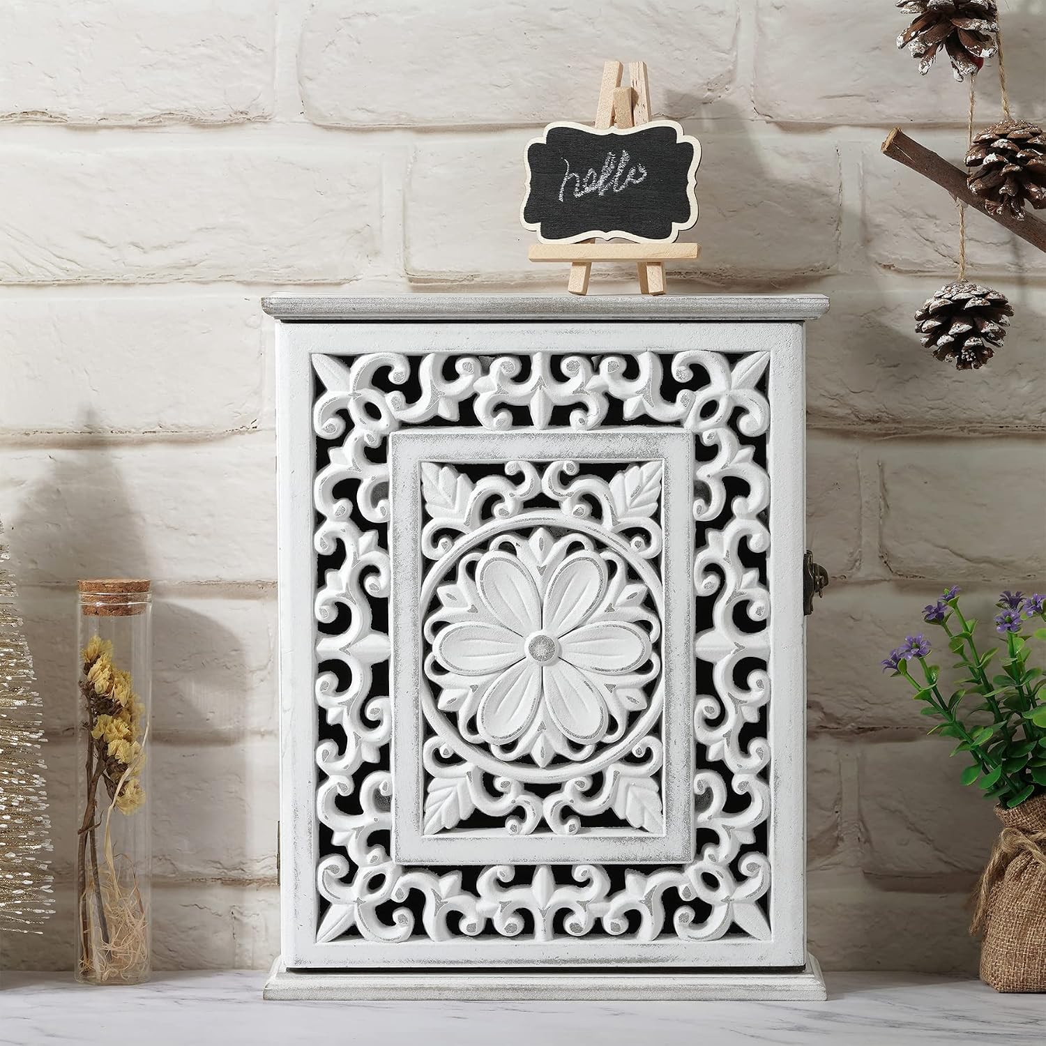 Wooden Key Holder for Wall, Key Box Key Cabinet, Key Hooks Wall | Mounted Key Hangers Rustic Decorative Key Rack with