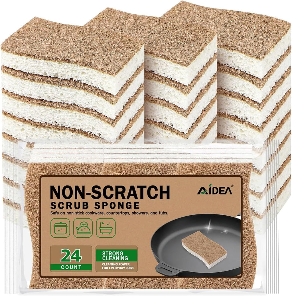 Sponges Non Scratch, 24Count, Natural Sponge for Non Stick Cookware