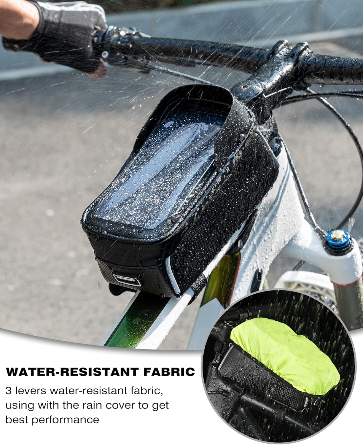 Bike/Bicycle Phone Front Frame Bag, Waterproof, Tube Cycling Pouch | E-Bike Accessories for Men Women Compatible