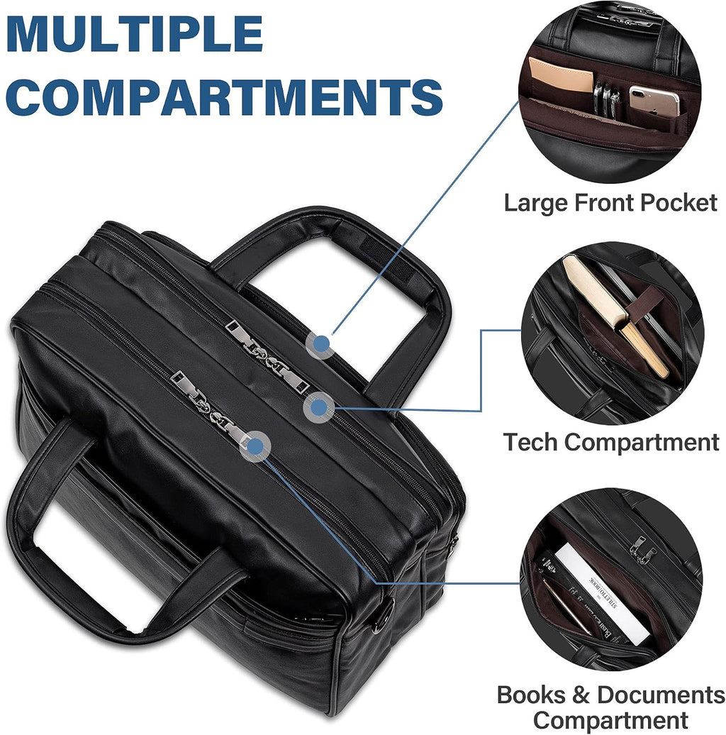 Leather Laptop Bag, Men's 15.6 Inche 17.3 Inche Messenger Briefcase Business Satchel Computer Handbag Shoulder Bag