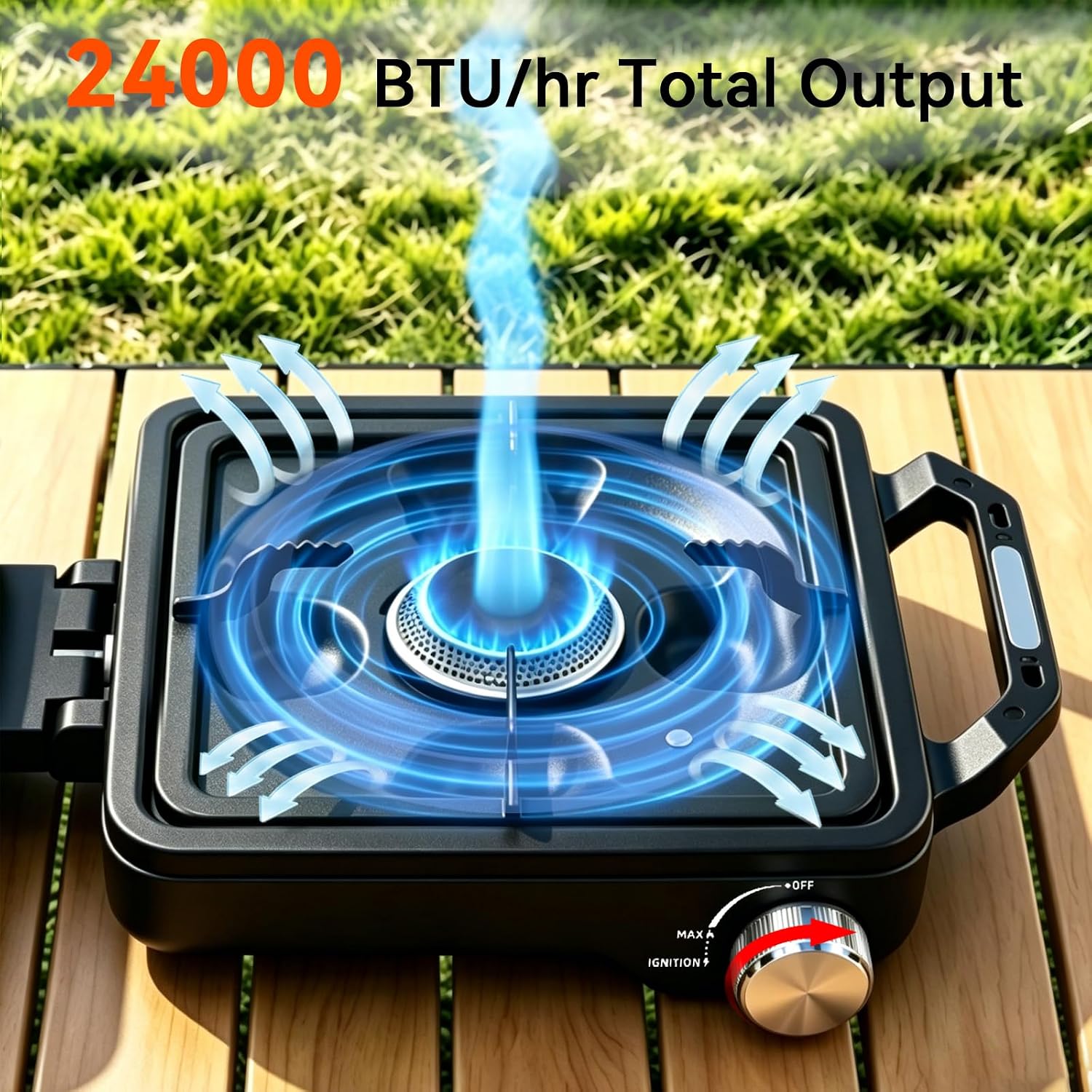 2 Burner 24000 BTU Propane Camping Stove, Foldable Camp Stove with 2-in-1 Frying Pan & Pot, Adjustable Burner Dual