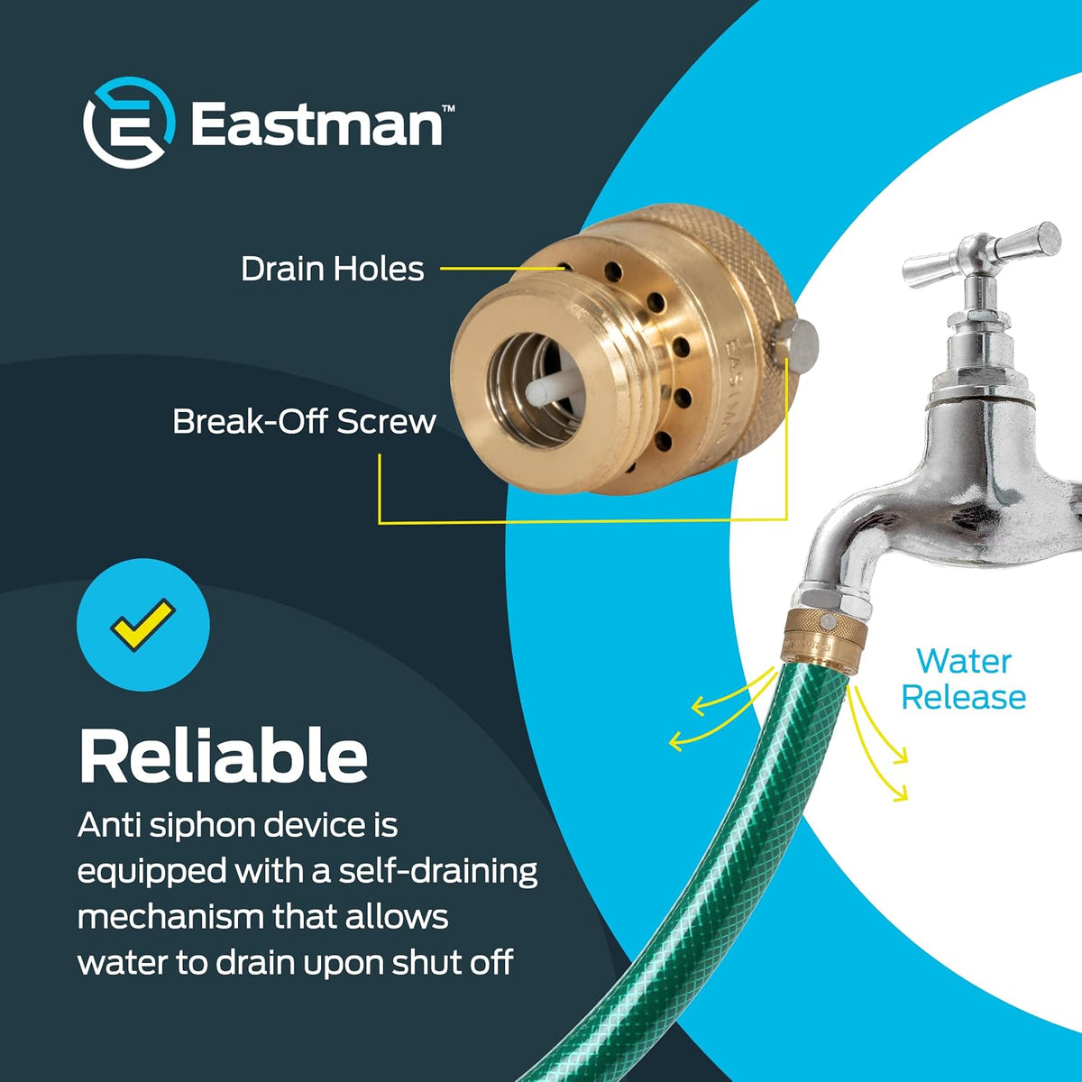 3/4 Inch FHT x 3/4 Inch MHT Hose Bibb Anti Siphon Vacuum Breaker, Brass Plumbing Fitting, 20199