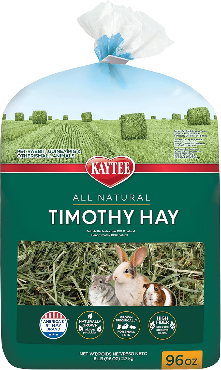Timothy Hay, High Fiber for Rabbits, Guinea Pigs, 96 Ounces | Supports digestive health. Hand-selected rabbit hay.