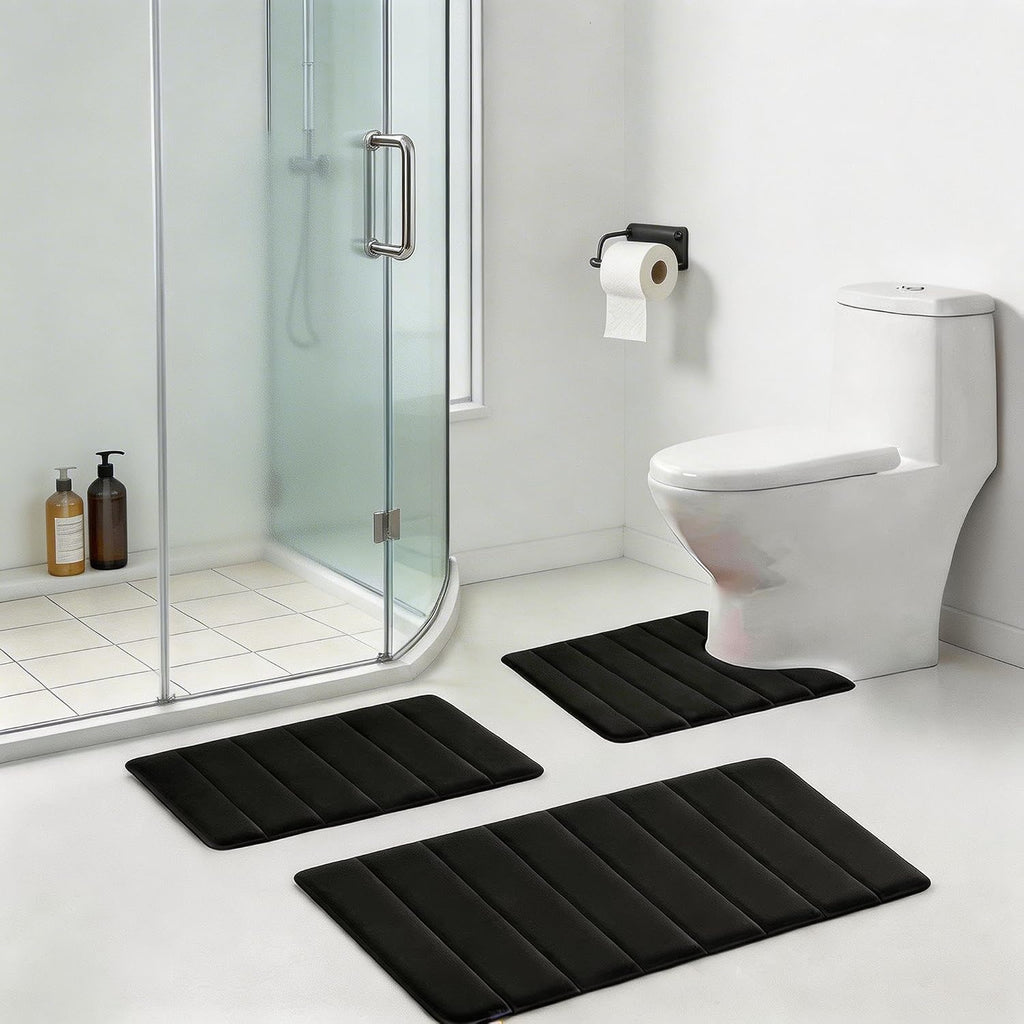 Bathroom Rugs Set Memory Foam Bath Rugs Non-Slip Bath Mat Set 3 Piece,Washable Bathroom Mats,Absorbent Shaggy Rugs