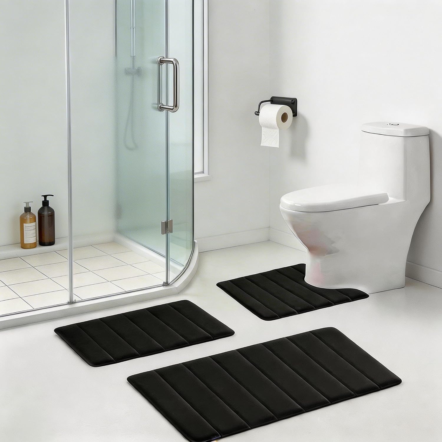 Bathroom Rugs Set Memory Foam Bath Rugs Non-Slip Bath Mat Set 3 Piece,Washable Bathroom Mats,Absorbent Shaggy Rugs